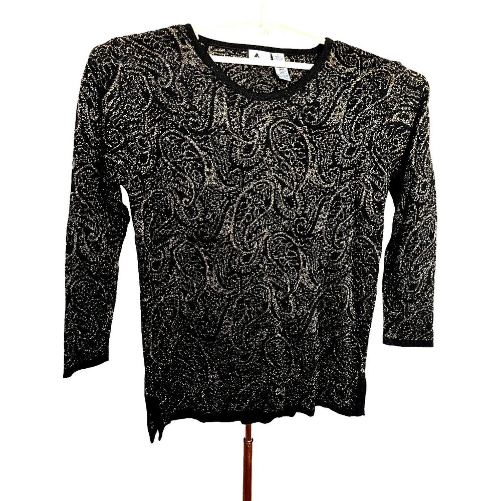 Liz Wear Small Sweater Wool Blend Black Sparkly Goth Holiday Party Y2K